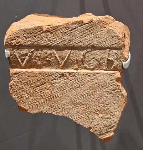 Fragments Of Ceramic Tile Inscribed with the stamp of soldiers of Legion VI, based at Carpow Roman fort, near Abernethy.