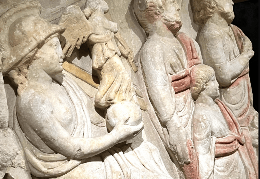 colour on ancient Roman carvings