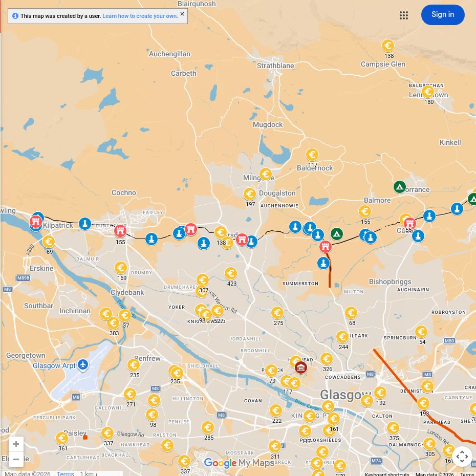 Map of Roman sites around Bearsden