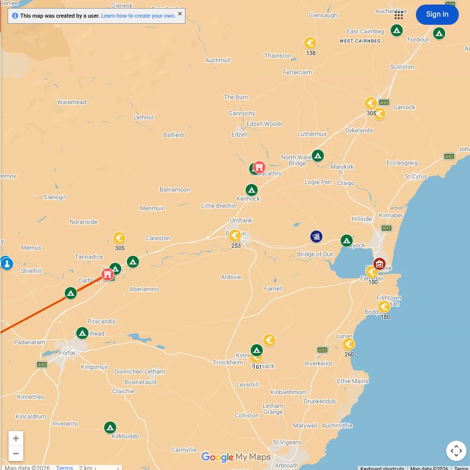 Map of Roman sites around Brechin and Angus