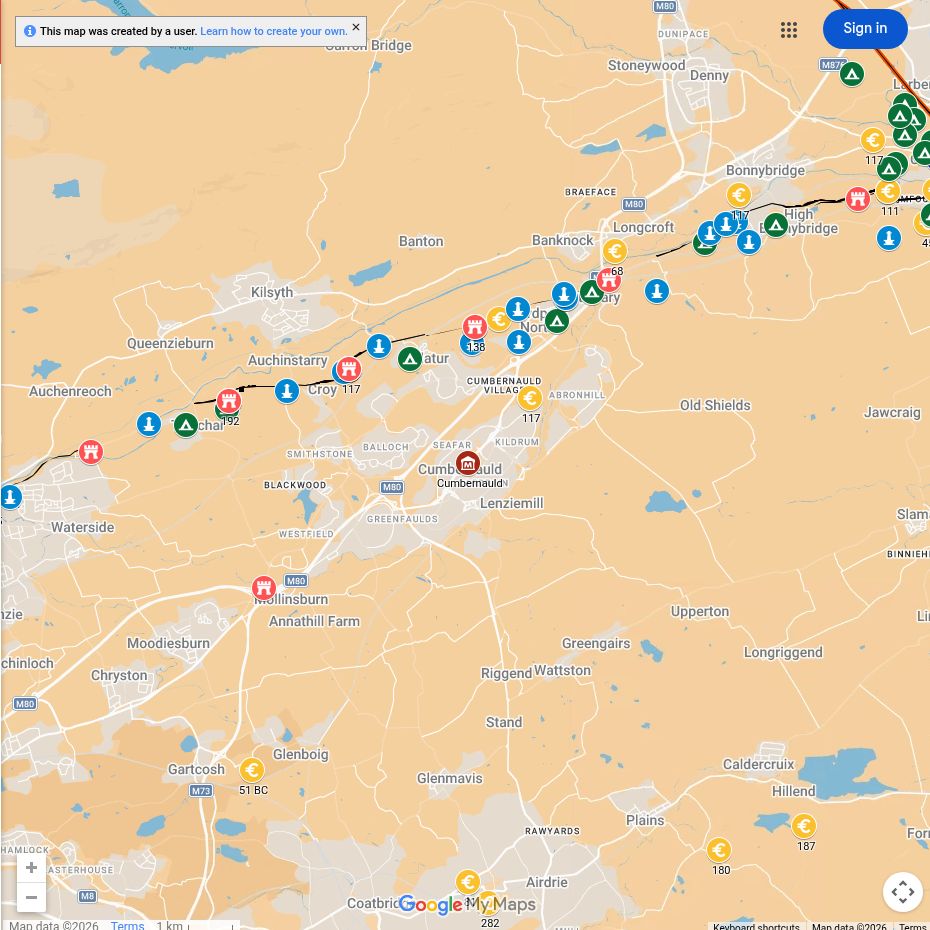 Map of Roman sites around Cumbernauld
