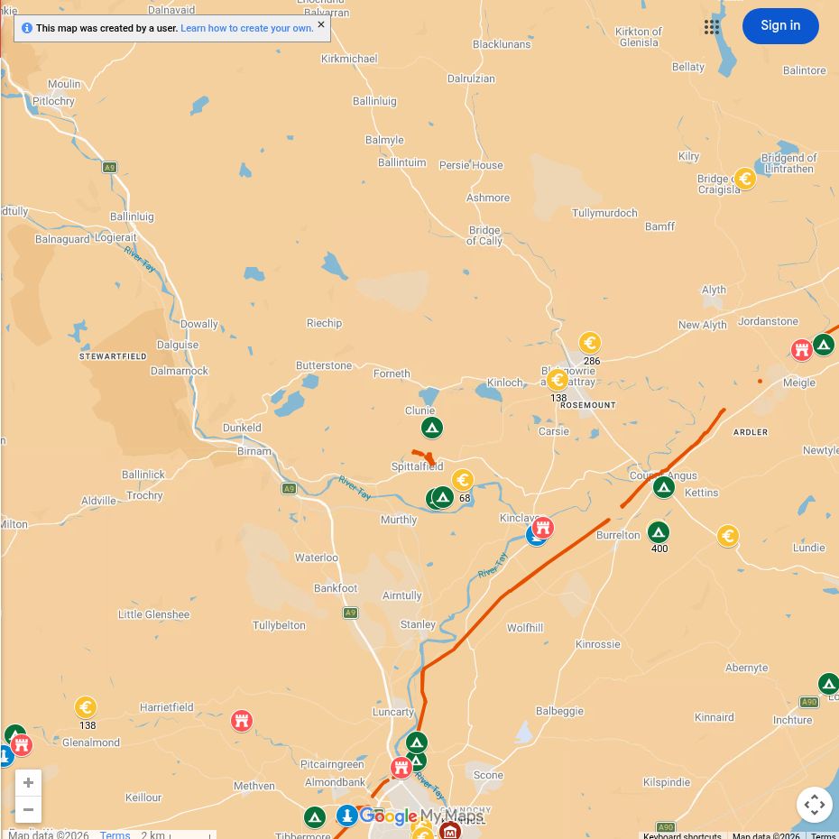 Map of Roman sites around Dunkeld and Blairgowrie