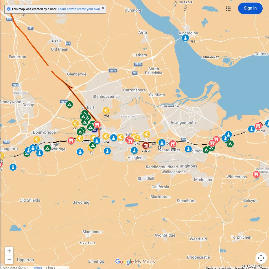 Map of Roman sites around Falkirk