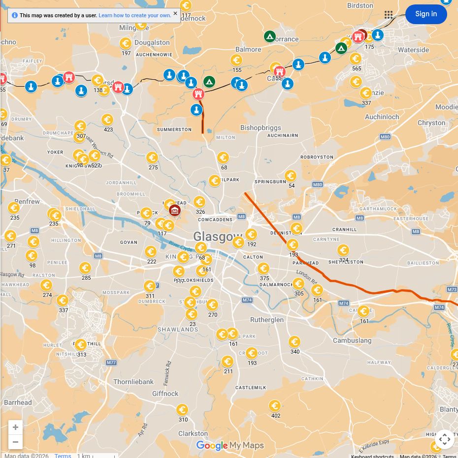 Map of Roman sites around Glasgow