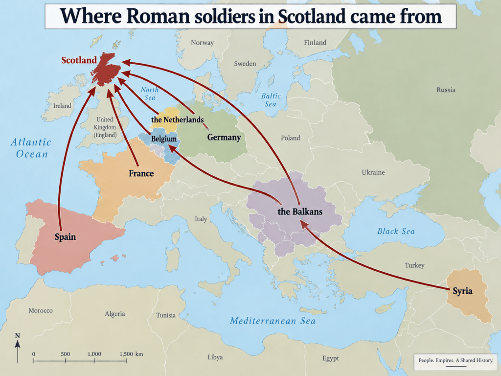 image of map of where the roman soldiers in scotland came from