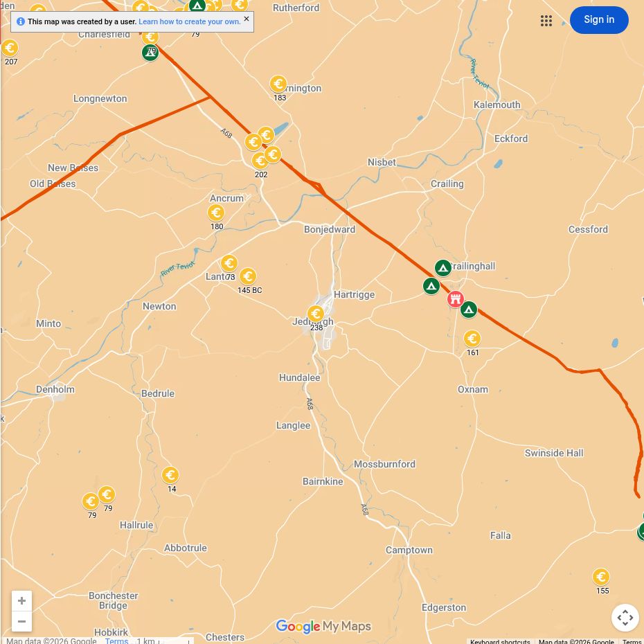 Map of Roman sites around Jedburgh