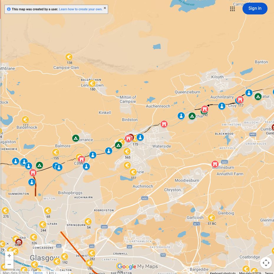 Map of Roman sites around Kirkintilloch