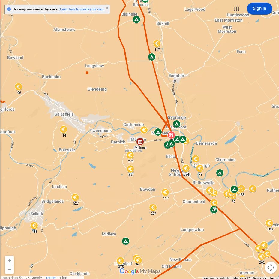 Map of Roman sites around Melrose