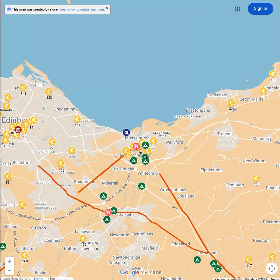 Map of Roman sites around Musselburgh