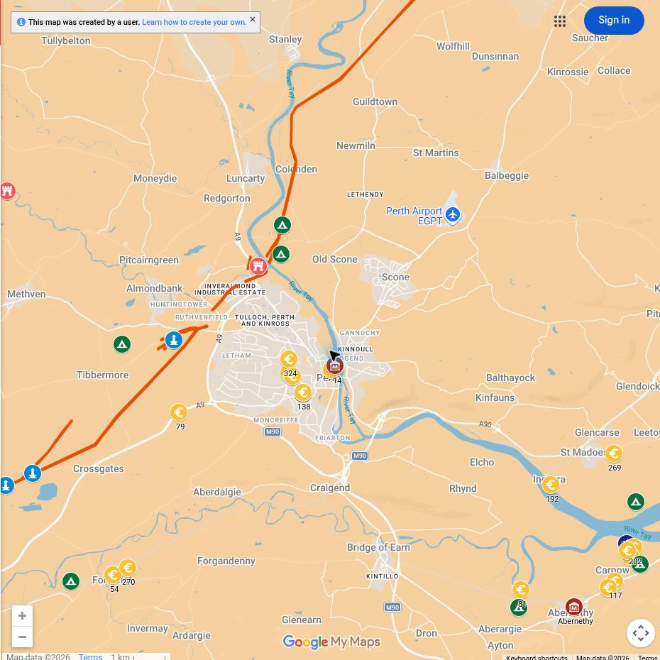 Map of Roman sites around Perth