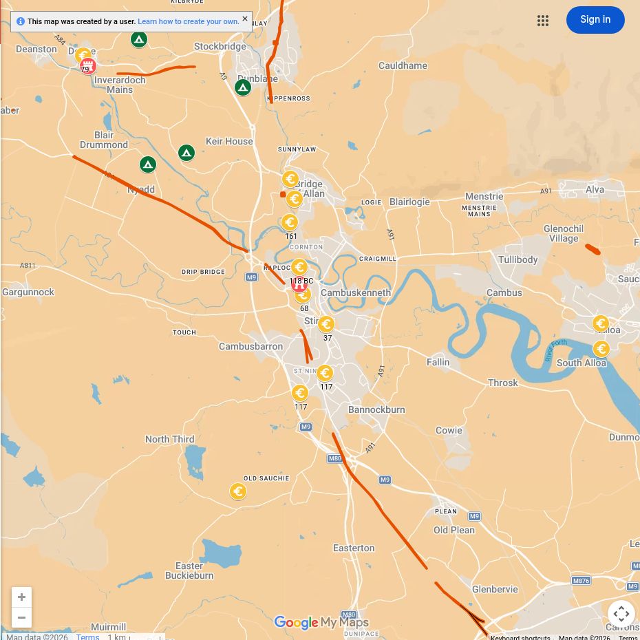 Map of Roman sites around Stirling