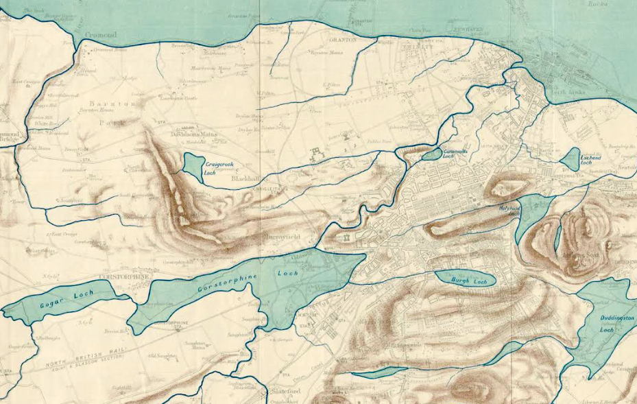 Historical map of the former Corstorphine lochs