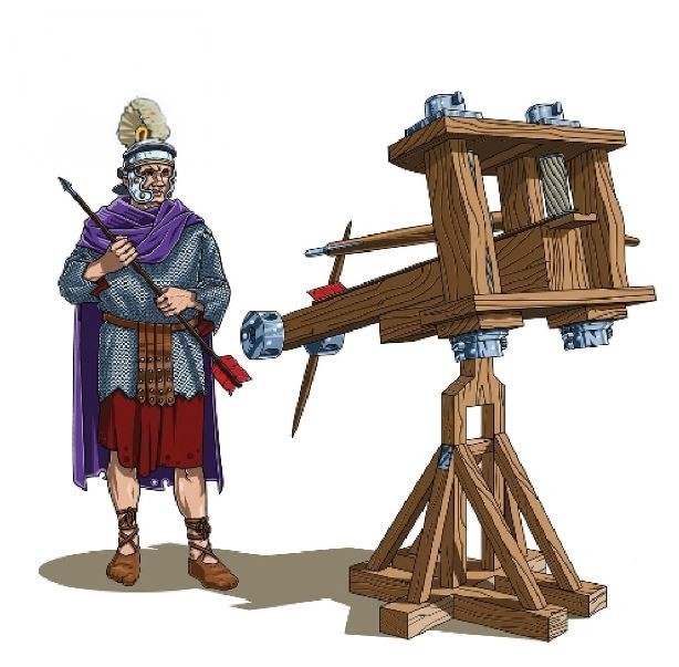Illustration of Roman artillery and its operator