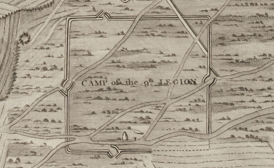 William Roy's 1793 plan of the Roman camp at Dalginross, showing its outline and defences